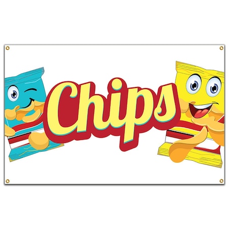 Chips Banner Concession Stand Food Truck Single Sided